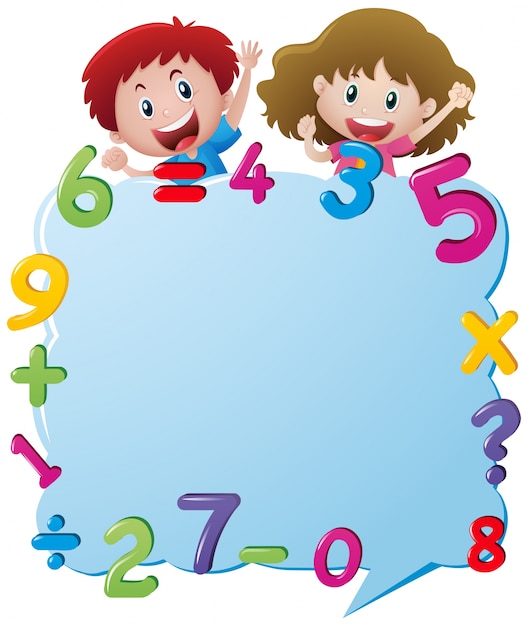 Border template with kids and numbers