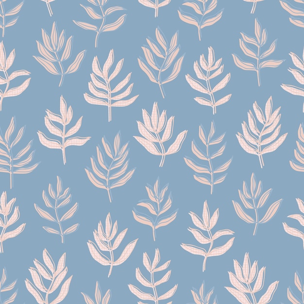 botanical abstract contour silhouette branches with leaves checkered background vector seamless pattern