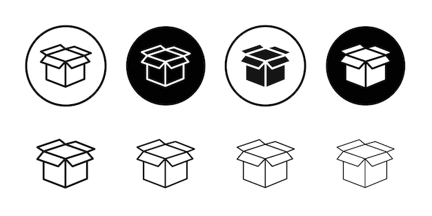 Box icon Black line art vector logo set