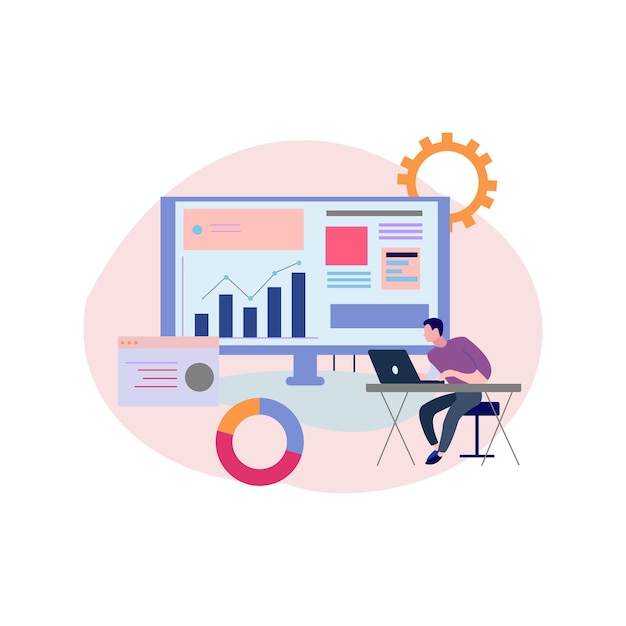 Boy working on business chart graph