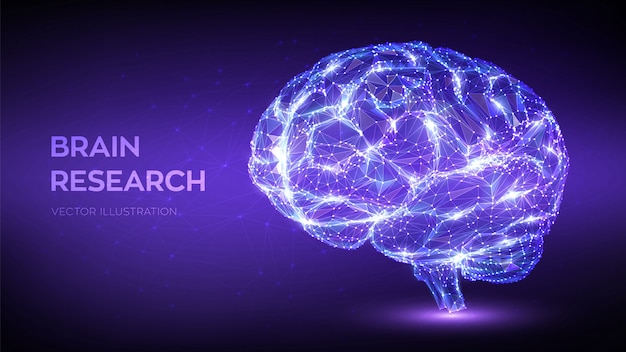 Brain. Low poly abstract digital human brain. Neural network science technology concept.