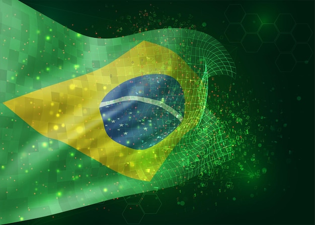 Brasilia, vektorin 3D-lipussa vihreällä taustalla, jossa on monikulmioita ja datanumeroita