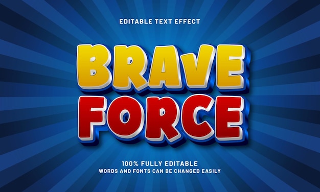 brave force editable text effect with a hero and kids theme