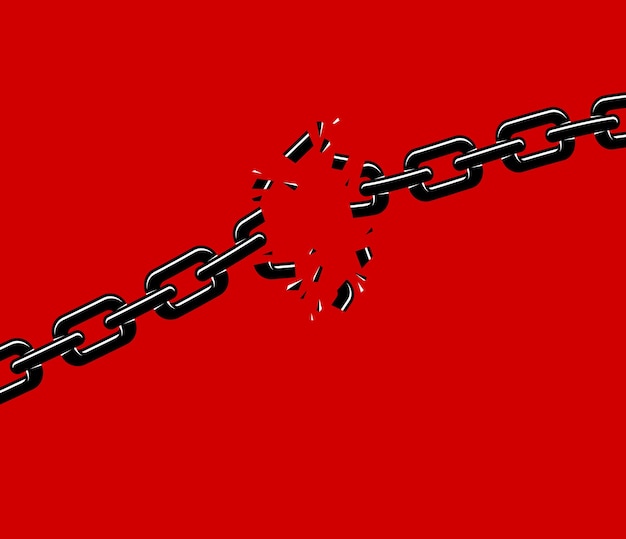 Breaking chain freedom and liberty concept vector illustration in poster style liberation weak link concept