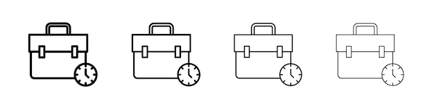 Briefcase with clock icon Flat illustration sign