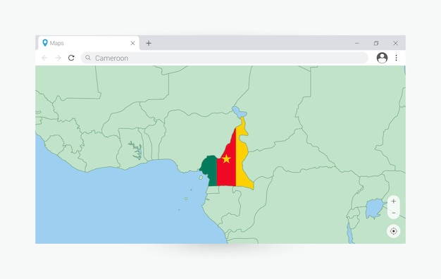 Browser window with map of Cameroon searching Cameroon in internet