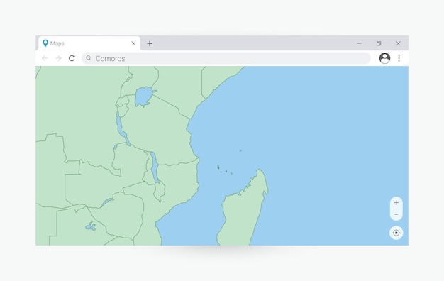 browser window with map of comoros searching comoros in internet