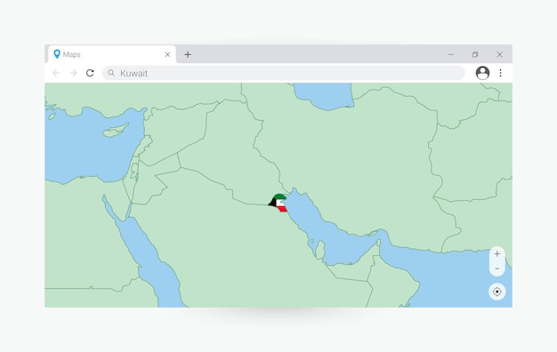 Browser window with map of Kuwait searching Kuwait in internet