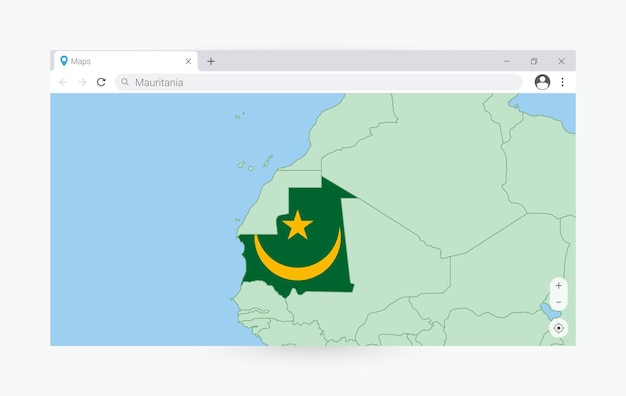 Browser window with map of Mauritania searching Mauritania in internet