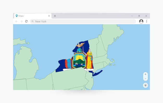 browser window with map of new york searching new york in internet