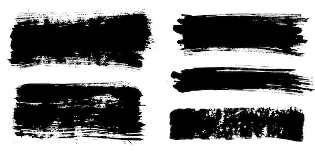 Brush strokes Vector paintbrushes set Grunge design elements Rectangle text boxes or speech bubbles Dirty distress texture banners Ink splatters Grungy painted objects