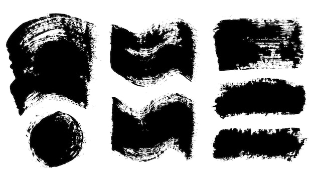Brush strokes Vector paintbrushes set Grunge design elements Rectangle text boxes or speech bubbles Dirty distress texture banners Ink splatters Grungy painted speech bubbles
