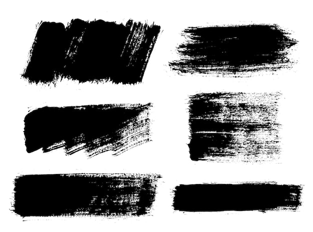 Brush strokes Vector paintbrushes set Grunge design elements Rectangle text boxes or speech bubbles Dirty distress texture banners Ink splatters Grungy painted speech bubbles