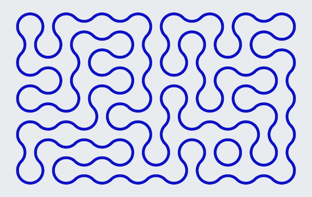 brutalism background with blue line liquid connected circle dots metaballs tetris seamless pattern
