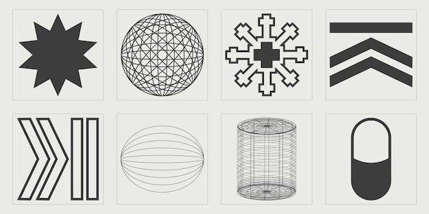 Brutalism shapes Rave psychedelic retro futuristic set For modern Tshirts designed