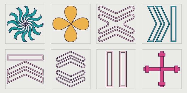 Brutalism shapes Trendy geometric postmodern figures Elements for graphic decoration