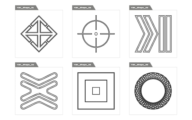 Brutalismi muovaa isoa kokoelmaa abstrakteja graafisia geometrisiä symboleja. Modernit abstraktit muodot