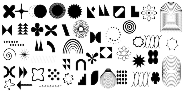 brutalist abstract geometric shapes and grids brutal contemporary figure star oval spiral flower