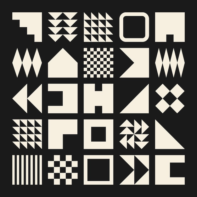 brutalist geometric shapes colorful symbols simple primitive elements and forms bauhaus retro design