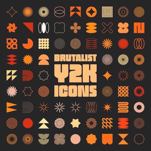 Brutalist geometric shapes modern symbols Simple primitive elements and forms Retro design trend