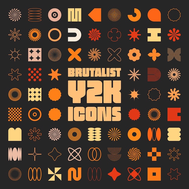 Brutalist geometric shapes modern symbols Simple primitive elements and forms Retro design trend