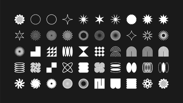 brutalist geometric shapes modern symbols simple primitive elements and forms retro design trendy