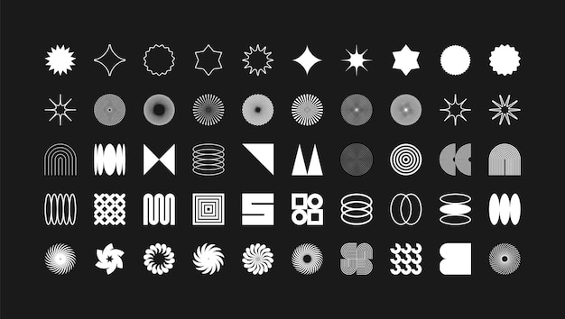 brutalist geometric shapes modern symbols simple primitive elements and forms retro design trendy
