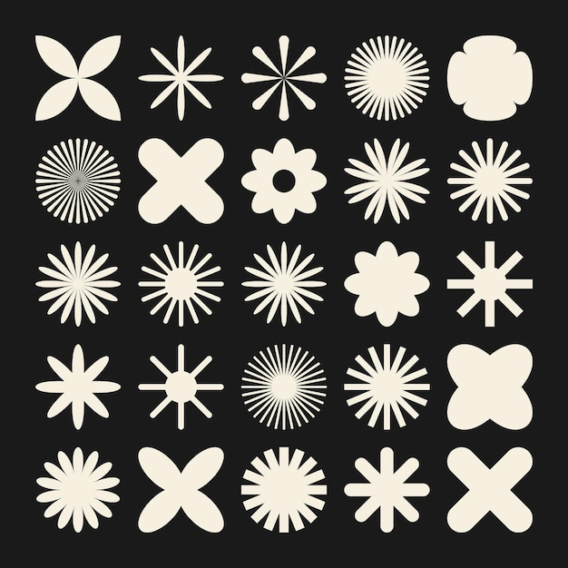 Brutalist geometric shapes symbols simple primitive elements and forms bauhaus retro design trendy