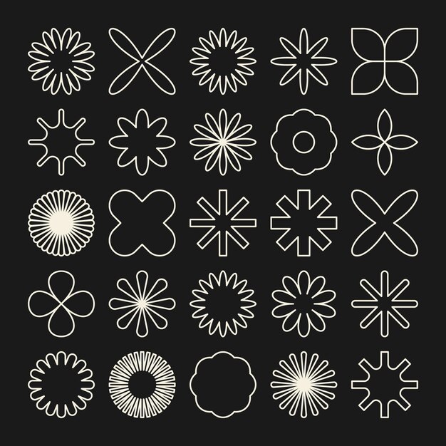 Brutalist geometric shapes symbols simple primitive elements and forms bauhaus retro design trendy