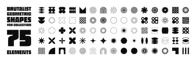 brutalist geometric shapes symbols simple primitive elements and forms bauhaus retro design trendy