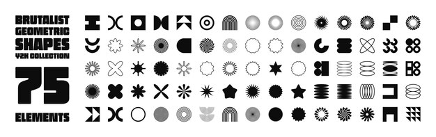 brutalist geometric shapes symbols simple primitive elements and forms retro design trendy contemporary minimalist style y2k vector illustration