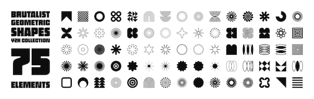 brutalist geometric shapes symbols simple primitive elements and forms retro design trendy