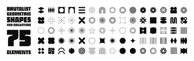 brutalist geometric shapes symbols simple primitive elements and forms retro design trendy