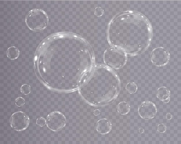 Bubble PNG. Set of realistic soap bubbles. Bubbles are located on a transparent background. Vector f