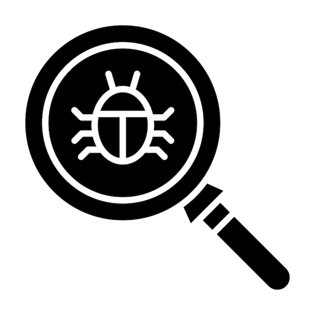Bug Search Glyph Solid Black Illustration