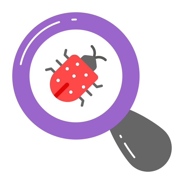 Bug under magnifier depicting vector of virus scanning editable design