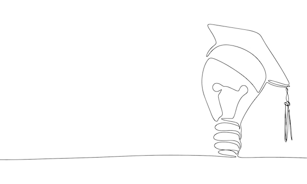 Bulb with graduated cap one line continuous Line art graduated banner concept Hand drawn vector ar