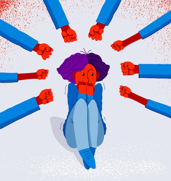 Bullying vector concept clenched fists threats scared young woman victim psychological abuse violence against women problem of cruel behavior in social groups discrimination