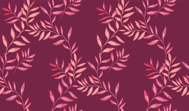 Burgundy Leaves stem seamless pattern Abstract artistic tropical modern colorful branches leaf print
