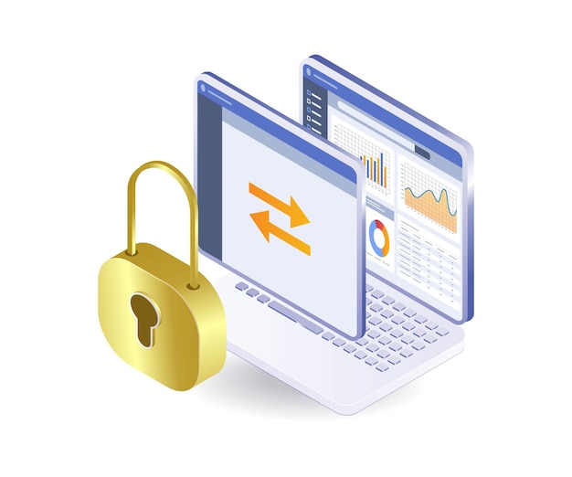 Business analyst data security process isometric illustration