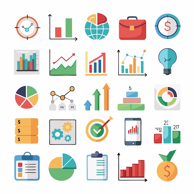 Business and Analytics Icons Comprehensive Set for Data Visualization and Financial Analysis