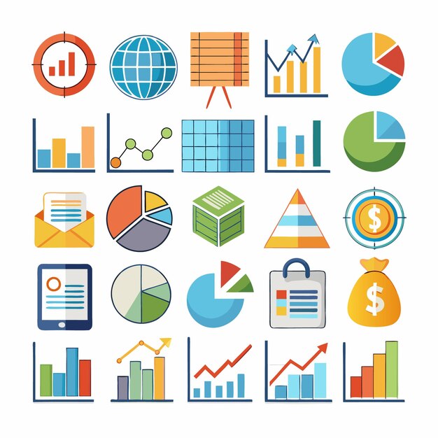 Business and Analytics Icons Comprehensive Set for Data Visualization and Financial Analysis