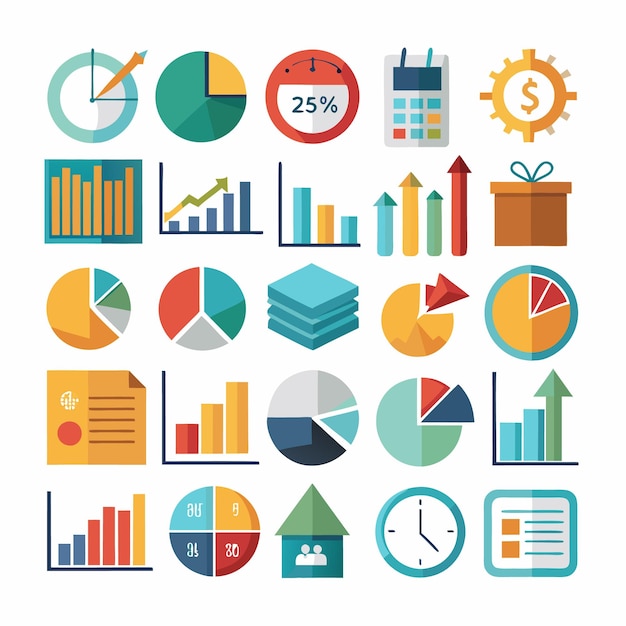 Business and Analytics Icons Comprehensive Set for Data Visualization and Financial Analysis