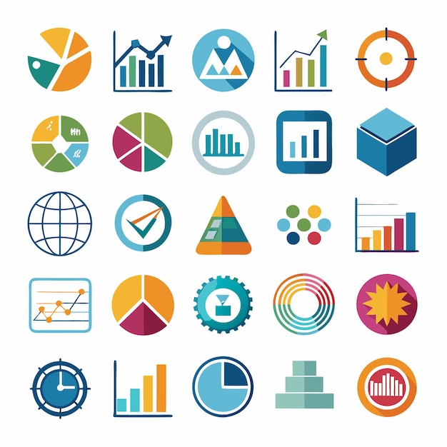 Business and Analytics Icons Comprehensive Set for Data Visualization and Financial Analysis