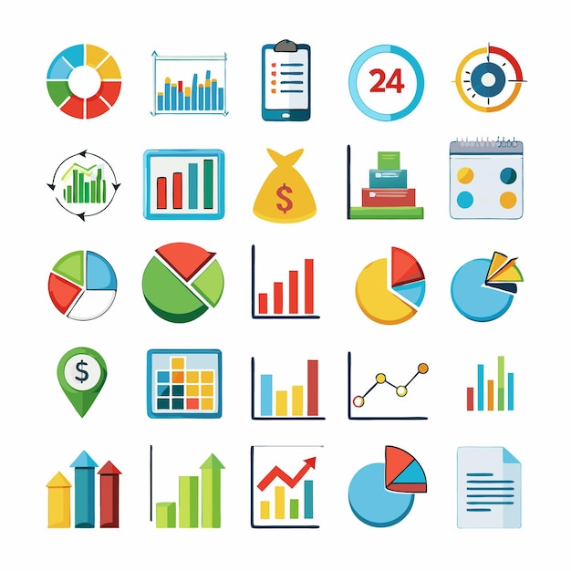 Business and Analytics Icons Comprehensive Set for Data Visualization and Financial Analysis