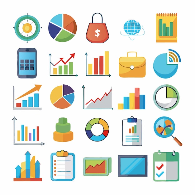 Business and Analytics Icons Comprehensive Set for Data Visualization and Financial Analysis