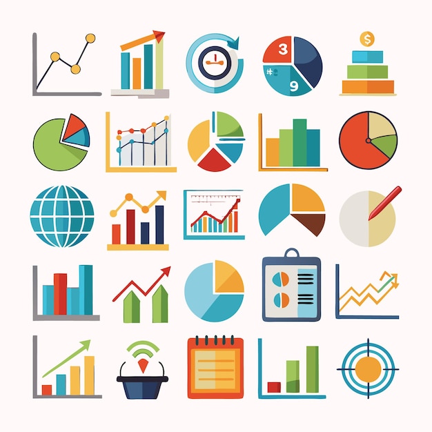 Business and Analytics Icons Comprehensive Set for Data Visualization and Financial Analysis