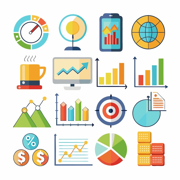 Business and Analytics Icons Comprehensive Set for Data Visualization and Financial Analysis