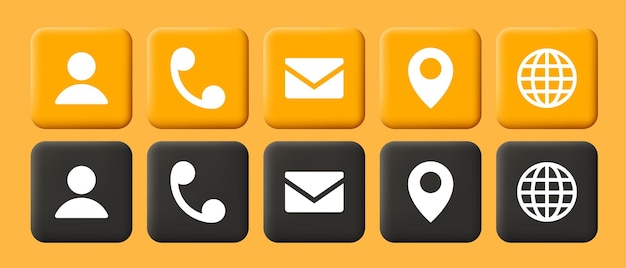 Business card icons in claymorphism style Square buttons