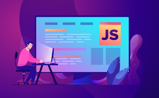 business concept illustration Web programmer development and coding.